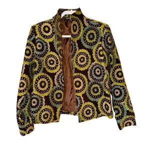 Vintage Painted Pony Tapestry Jacket sz Med Floral Brocade Brown Green Teal